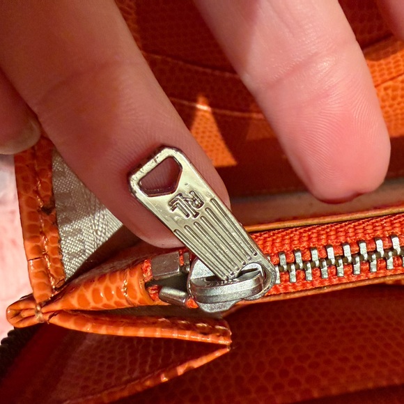 Vintage Lauren Ralph Lauren Womens Orange Pebble leather zip wallet - Picture 16 of 16